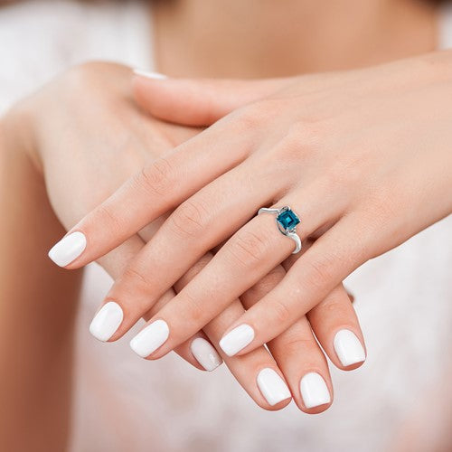 Sterling Silver Diamond & London Blue Topaz Princess Cut Ring- Sparkle & Jade-SparkleAndJade.com 
