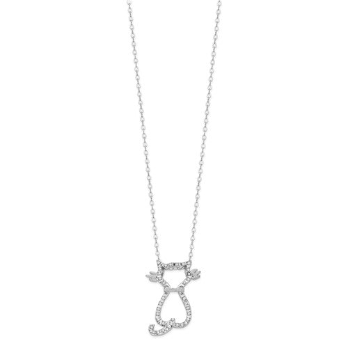 Sterling Silver Diamond Mystique 18in Cat Pendant Necklace- Sparkle & Jade-SparkleAndJade.com QDF100