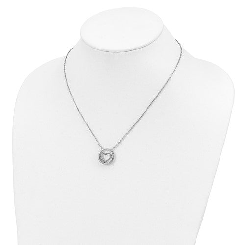 Sterling Silver Diamond Mystique Circle Heart Pendant Necklace- Sparkle & Jade-SparkleAndJade.com QDF146