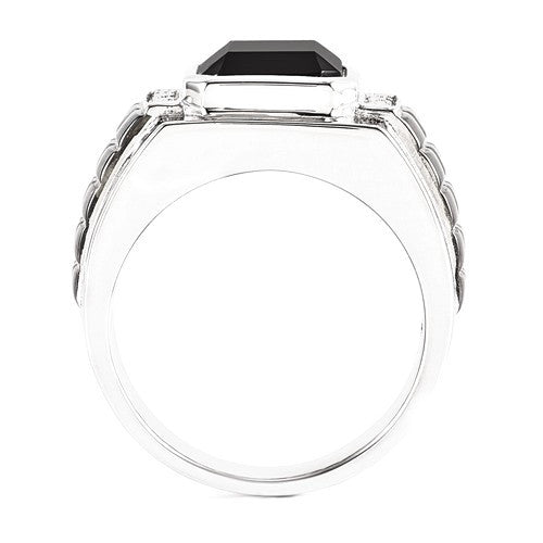 Sterling Silver Diamond & Onyx Square Black Rhodium Plated Men's Ring- Sparkle & Jade-SparkleAndJade.com 