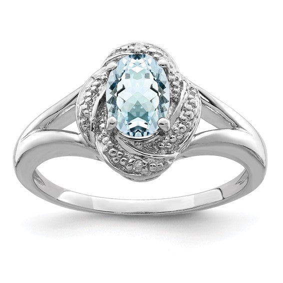 Sterling Silver Diamond & Oval Gemstone Birthstone Rings- Sparkle & Jade-SparkleAndJade.com QBR12MAR-5