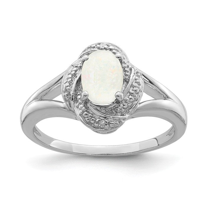 Sterling Silver Diamond & Created Opal Ring