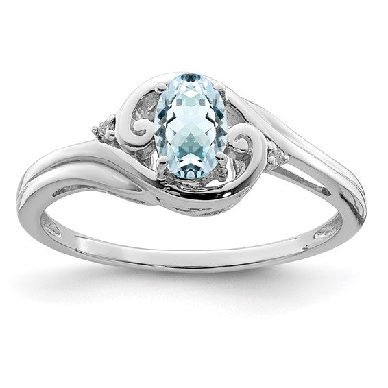 Sterling Silver Diamond & Oval Genuine Gemstone Birthstone Rings- Sparkle & Jade-SparkleAndJade.com QR4504AQ-6