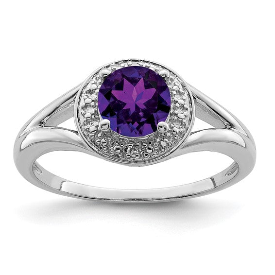 Sterling Silver Diamond & Round Birthstone Halo-Style Rings- Sparkle & Jade-SparkleAndJade.com QBR11FEB-5