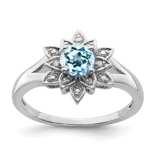 Sterling Silver Diamond & Round Gemstone Lotus Flower Rings