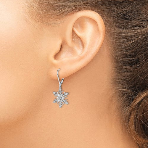 Sterling Silver Diamond Snowflake Leverback Earrings- Sparkle & Jade-SparkleAndJade.com QE14049