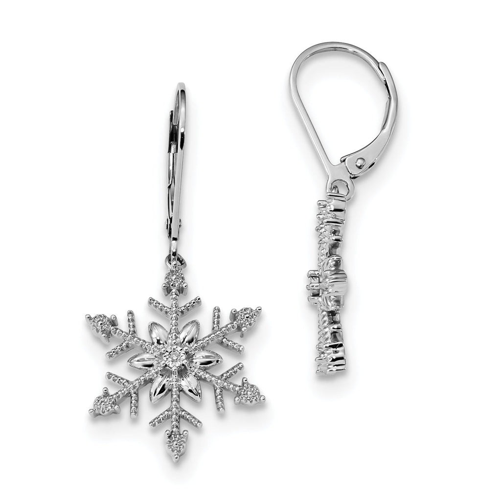Sterling Silver Diamond Snowflake Leverback Earrings- Sparkle & Jade-SparkleAndJade.com QE14049