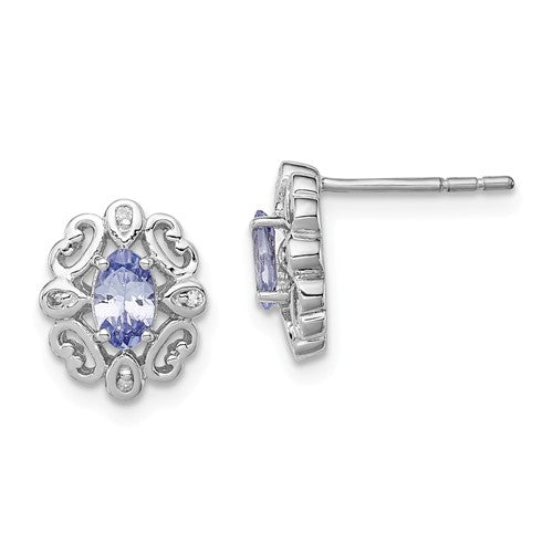 Sterling Silver Diamond & Tanzanite Oval Earrings- Sparkle & Jade-SparkleAndJade.com QE10099TZ-O