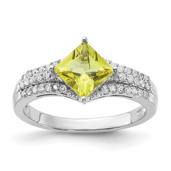 Sterling Silver Diamond and Lemon Quartz Ring- Sparkle & Jade-SparkleAndJade.com QR3066LQ-7