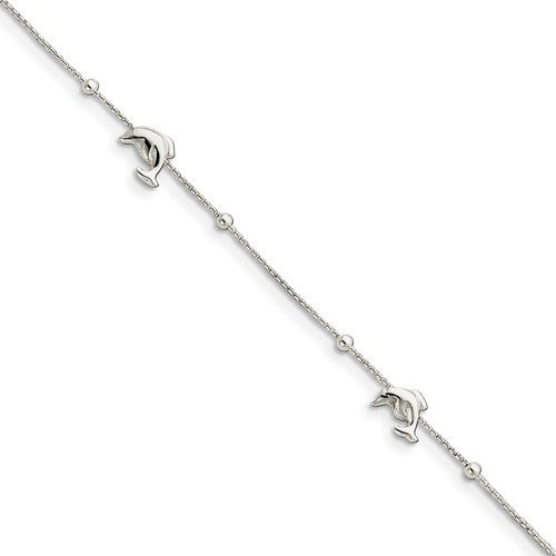 Sterling Silver Dolphin 9" Anklet With 1in Ext.- Sparkle & Jade-SparkleAndJade.com QG2782-9