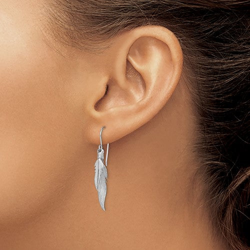 Sterling Silver Double Feather Dangle Earrings- Sparkle & Jade-SparkleAndJade.com QE13482