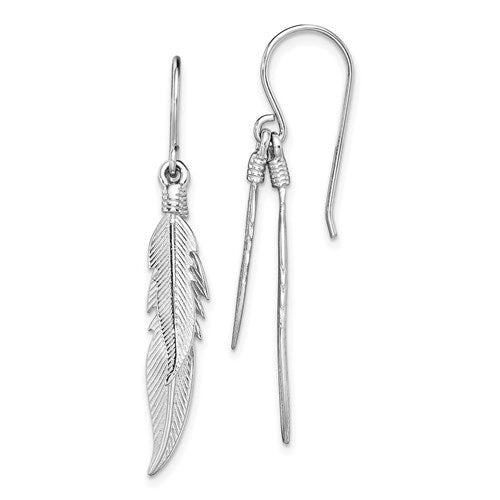Sterling Silver Double Feather Dangle Earrings- Sparkle & Jade-SparkleAndJade.com QE13482