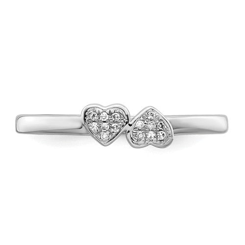Sterling Silver Double White Diamond Heart Ring- Sparkle & Jade-SparkleAndJade.com 