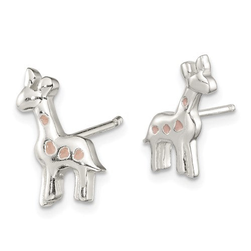 Sterling Silver Enamel Giraffe Children's Post Earrings- Sparkle & Jade-SparkleAndJade.com QE11838