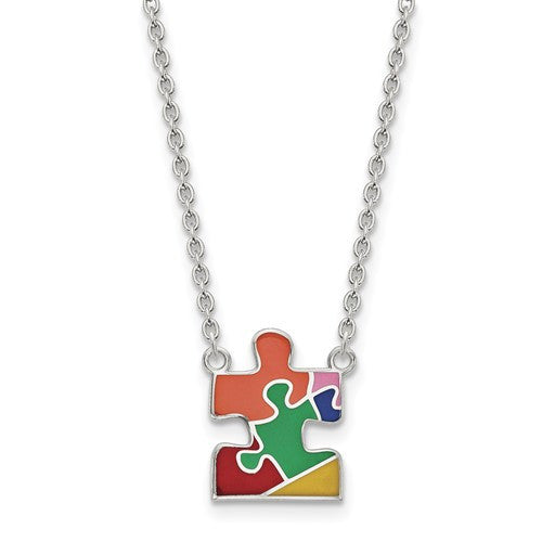 Sterling Silver Enameled Autism Puzzle Piece Necklace- Sparkle & Jade-SparkleAndJade.com QG4676-18
