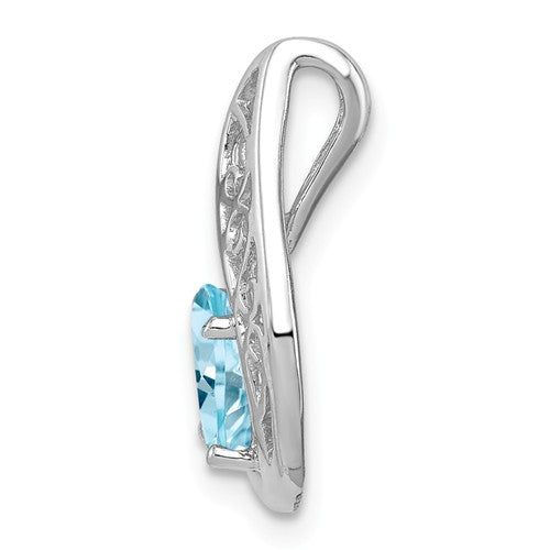 Sterling Silver Filigree Diamond And Swiss Blue Topaz Pendant- Sparkle & Jade-SparkleAndJade.com QP2963BT