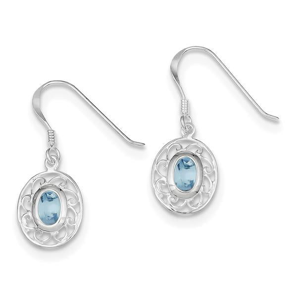 Sterling Silver Filigree Genuine Blue Topaz Oval Dangle Earrings- Sparkle & Jade-SparkleAndJade.com QE1376