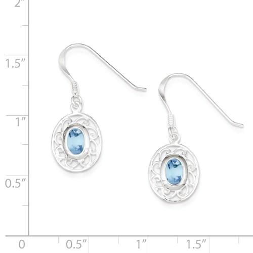 Sterling Silver Filigree Genuine Blue Topaz Oval Dangle Earrings- Sparkle & Jade-SparkleAndJade.com QE1376