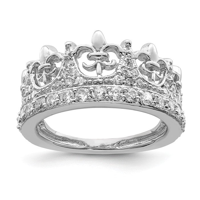 Sterling Silver Fleur-de-lis Crown CZ Ring- Sparkle & Jade-SparkleAndJade.com 