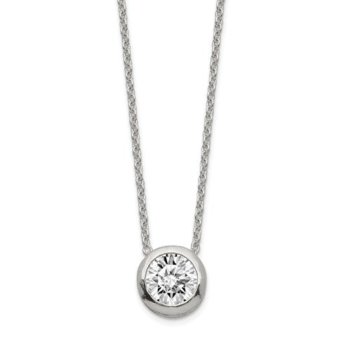 Sterling Silver With Floating Cubic Zirconia Pendant Necklace - A