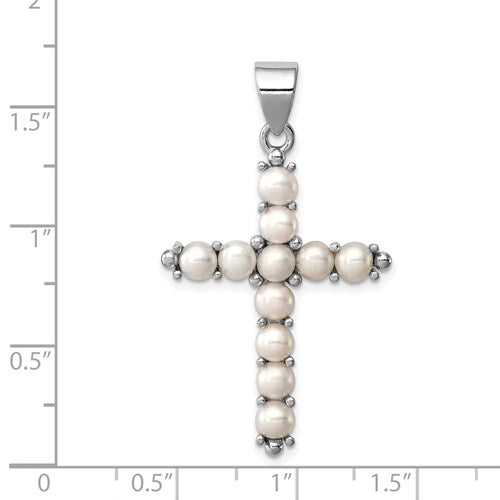 Sterling Silver Freshwater Cultured Pearl Cross Pendant- Sparkle & Jade-SparkleAndJade.com QC5297