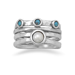 Sterling Silver Freshwater Pearl and Turquoise Ring- Sparkle & Jade-SparkleAndJade.com 