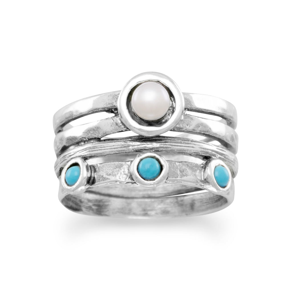 Sterling Silver Freshwater Pearl and Turquoise Ring- Sparkle & Jade-SparkleAndJade.com 