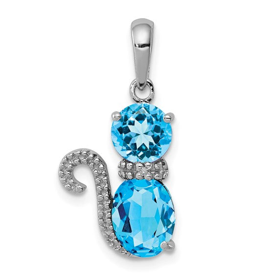 Sterling Silver Gemstone And Diamond Cat Pendants- Sparkle & Jade-SparkleAndJade.com QP4551BT