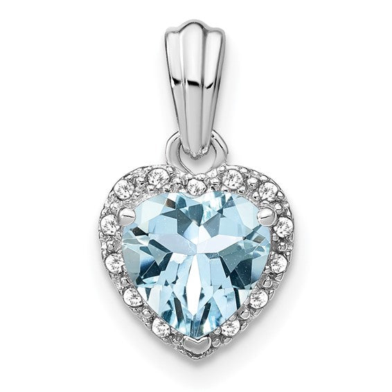 Sterling Silver Gemstone And Diamond Heart Pendants- Sparkle & Jade-SparkleAndJade.com PM7400-AQ-007-SSA