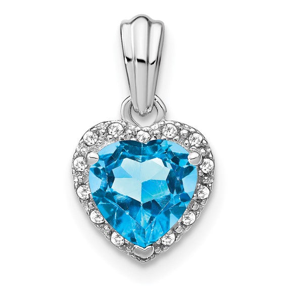 Sterling Silver Gemstone And Diamond Heart Pendants- Sparkle & Jade-SparkleAndJade.com PM7400-BT-007-SSA