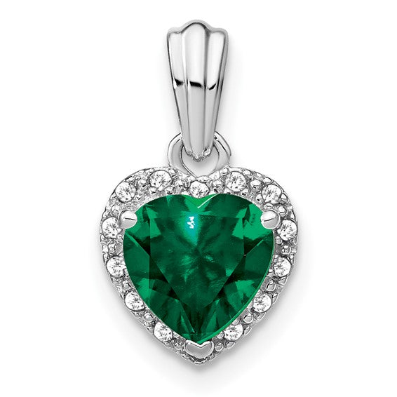 Sterling Silver Gemstone And Diamond Heart Pendants- Sparkle & Jade-SparkleAndJade.com PM7400-CEM-007-SSA