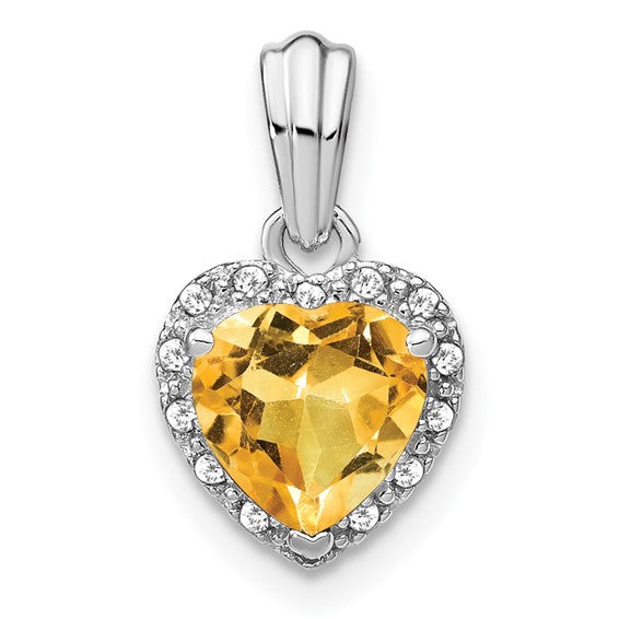Sterling Silver Gemstone And Diamond Heart Pendants- Sparkle & Jade-SparkleAndJade.com PM7400-CI-007-SSA