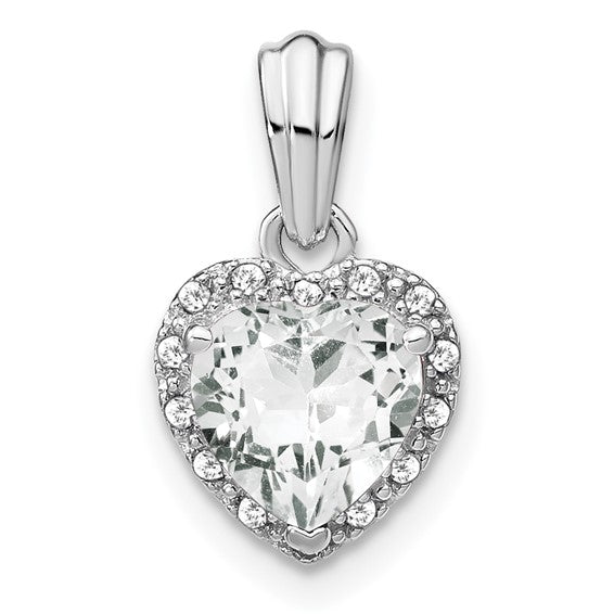 Sterling Silver Gemstone And Diamond Heart Pendants- Sparkle & Jade-SparkleAndJade.com PM7400-WT-007-SSA