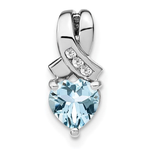 Sterling Silver Gemstone And Diamond Heart Pendants- Sparkle & Jade-SparkleAndJade.com PM7401-AQ-003-SSA