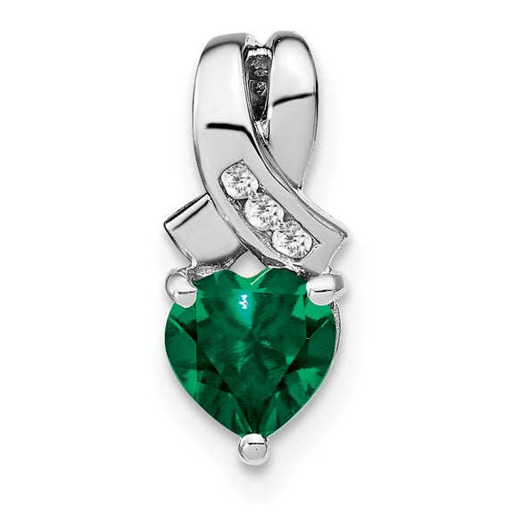 Sterling Silver Gemstone And Diamond Heart Pendants- Sparkle & Jade-SparkleAndJade.com PM7401-CEM-003-SSA