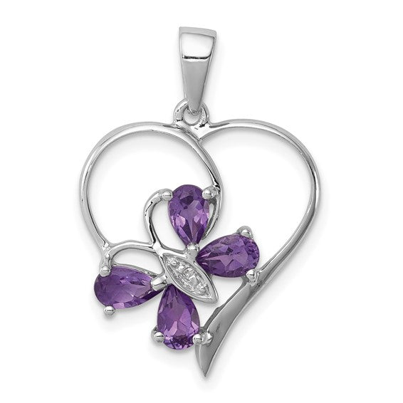 Sterling Silver Gemstone Butterfly Heart Pendants- Sparkle & Jade-SparkleAndJade.com QDX366