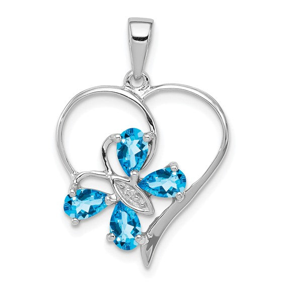 Sterling Silver Gemstone Butterfly Heart Pendants- Sparkle & Jade-SparkleAndJade.com QDX510
