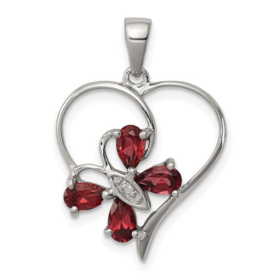 Sterling Silver Gemstone Butterfly Heart Pendants- Sparkle & Jade-SparkleAndJade.com QDX611