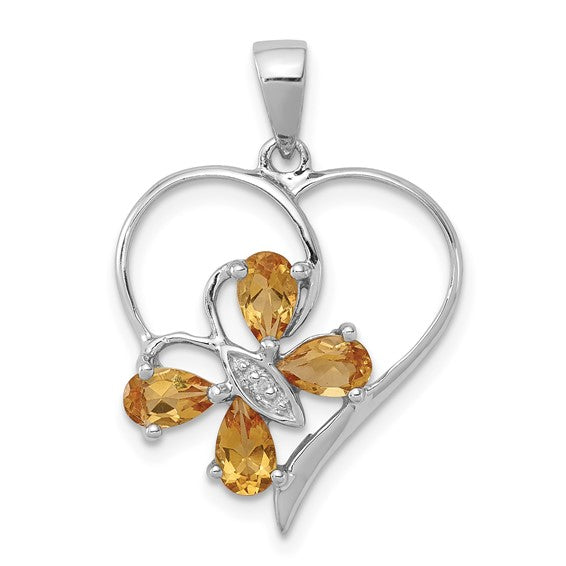 Sterling Silver Gemstone Butterfly Heart Pendants- Sparkle & Jade-SparkleAndJade.com QDX752