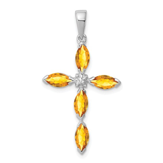 Sterling Silver Gemstone & Diamond Cross Pendants- Sparkle & Jade-SparkleAndJade.com QDX761