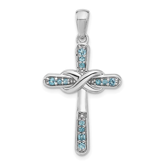 Sterling silver cross pendant with store genuine blue topaz stones on an 18