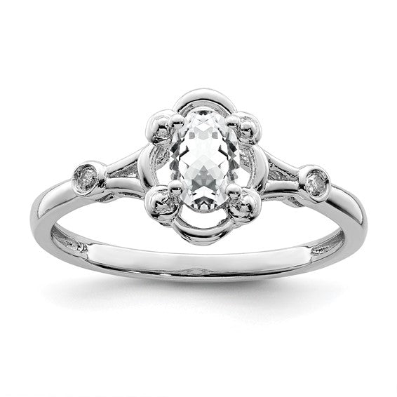 Sterling Silver Gemstone Oval & Diamond Birthstone Rings- Sparkle & Jade-SparkleAndJade.com 