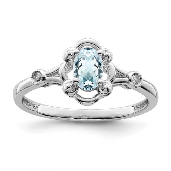 Sterling Silver Gemstone Oval & Diamond Birthstone Rings- Sparkle & Jade-SparkleAndJade.com QBR21MAR-5