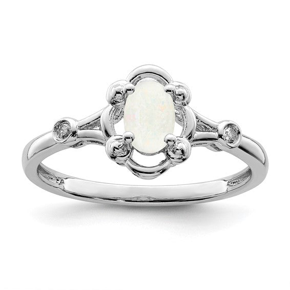 Sterling Silver Gemstone Oval & Diamond Birthstone Rings- Sparkle & Jade-SparkleAndJade.com QBR21OCT-5