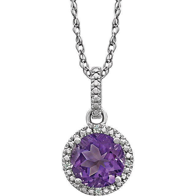 Sterling Silver Gemstone & .01 CTW Diamond 18" Halo-Style Necklace- Sparkle & Jade-SparkleAndJade.com 652051:60002:P