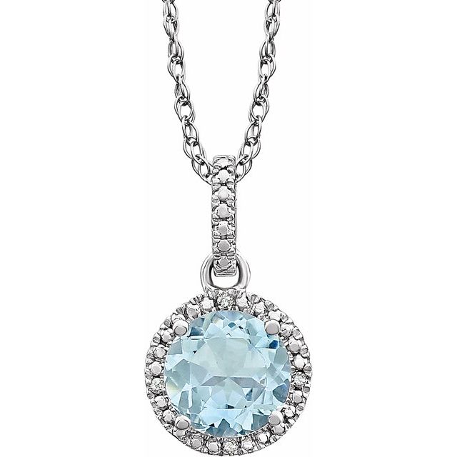 Sterling Silver Gemstone & .01 CTW Diamond 18" Halo-Style Necklace- Sparkle & Jade-SparkleAndJade.com 652051:60003:P