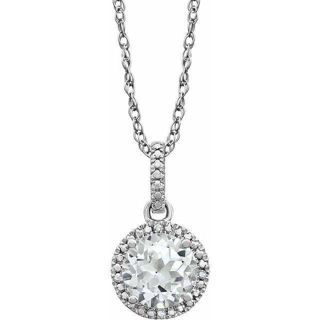 Sterling Silver Gemstone & .01 CTW Diamond 18" Halo-Style Necklace- Sparkle & Jade-SparkleAndJade.com 652051:60004:P