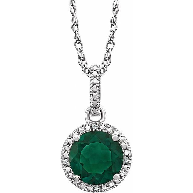 Sterling Silver Gemstone & .01 CTW Diamond 18" Halo-Style Necklace- Sparkle & Jade-SparkleAndJade.com 652051:60005:P