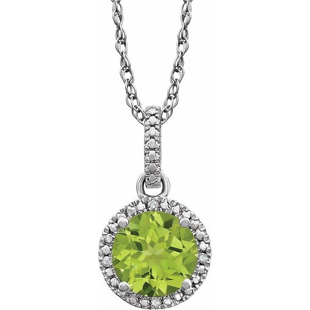 Sterling Silver Gemstone & .01 CTW Diamond 18" Halo-Style Necklace- Sparkle & Jade-SparkleAndJade.com 652051:60008:P