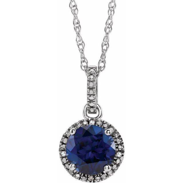 Sterling Silver Gemstone & .01 CTW Diamond 18" Halo-Style Necklace- Sparkle & Jade-SparkleAndJade.com 652051:60009:P